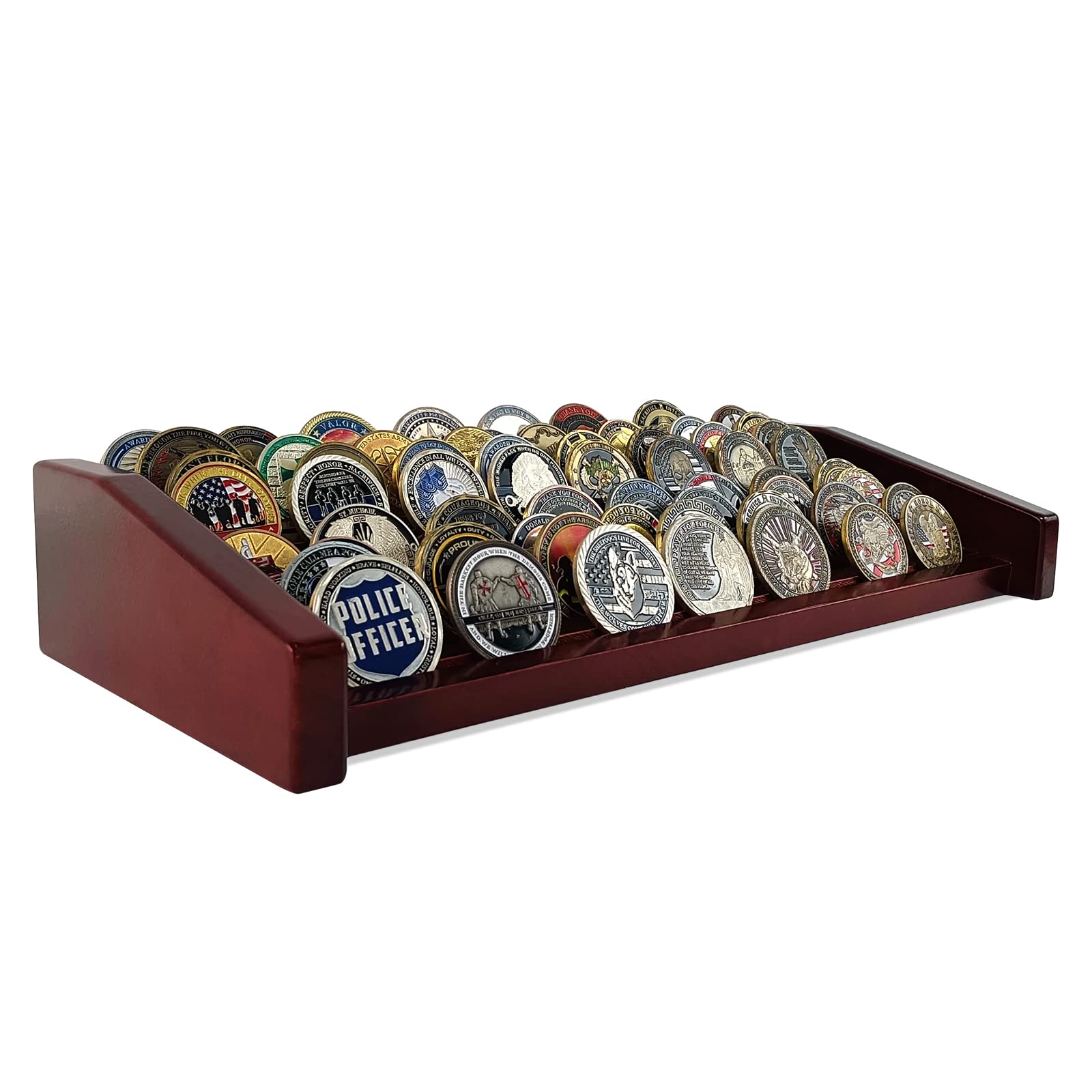 ASmileIndeep 8 Rows Military Challenge Coin Display Stand - Holds 60-70 Coins, Solid Wood Army Police Coin Rack Display Holder f