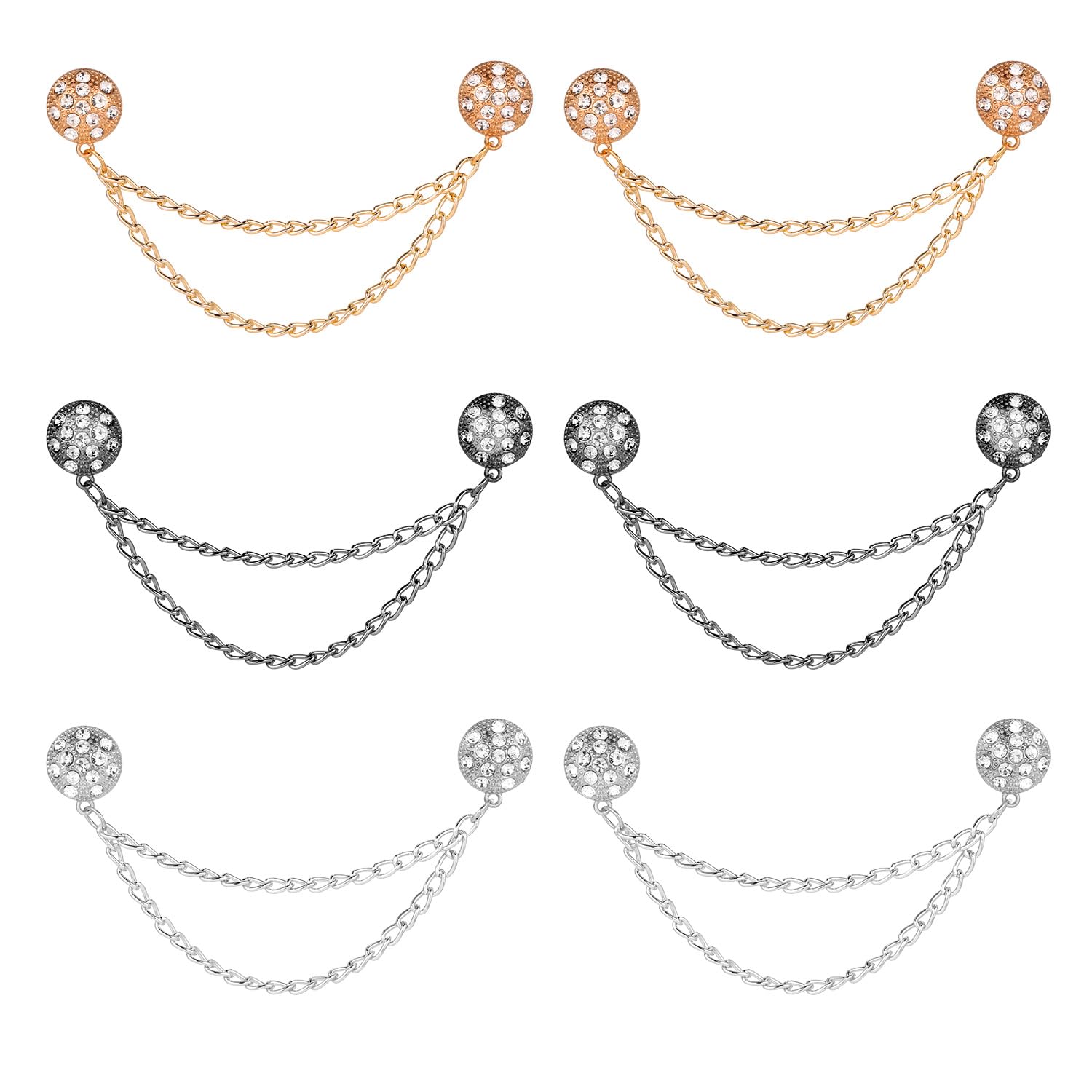 6pcs Magnetic Clothing Clips, Versatile Glitter Round Rhinestones Magnet Clothing Pins with Chain Strong Magnet Button Clips for
