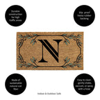 Evergreen Monogram Coir Doormat | Letter N | Front Door Mat For Outdoor Indoor Entrance | 28X16 Inches | Non-Slip Backing Doorwa