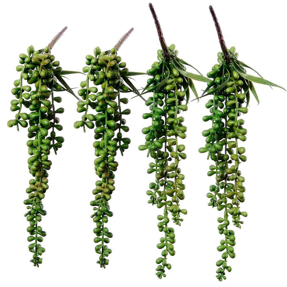 Supla 4 pcs Artificial Hanging Succulents Faux Burros Tail Picks Trailing String of Pearls Succulent Greenery Sprays 13.4 L for