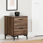 South Shore Slendel 2-Drawer Side Table with Metal Legs, Natural Walnut