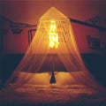 Bed Canopy With Double Circle White Feather Dream Catcher And 50 Led Fairy String Lights, Mosquito Net - Unique Style Dome Bed N