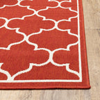 HomeRoots Polypropylene 9’x13’ Red and Ivory Trellis Indoor Outdoor Area Rug