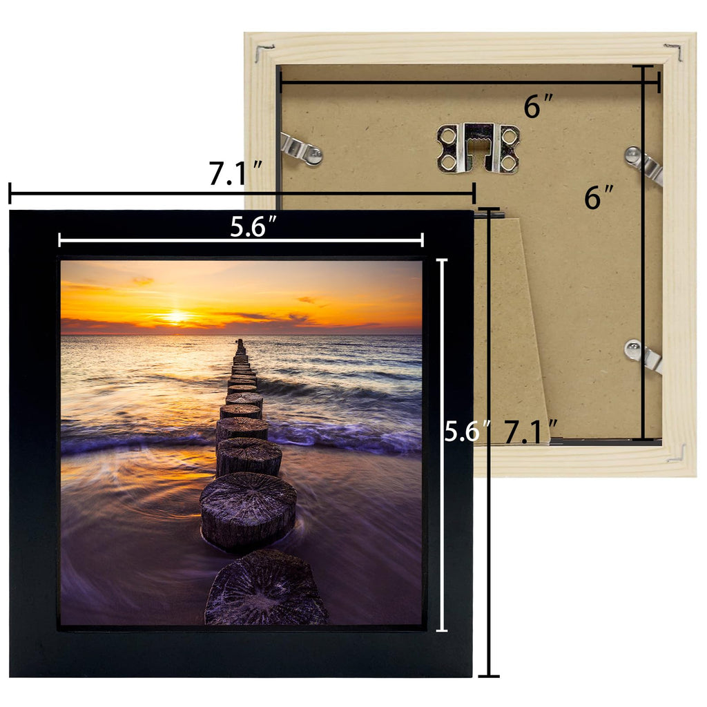 Lekaiya 6X6 Black Picture Frames Set Of 2, Square Solid Wood Photo Frame For Tabletop Or Wall Mounting