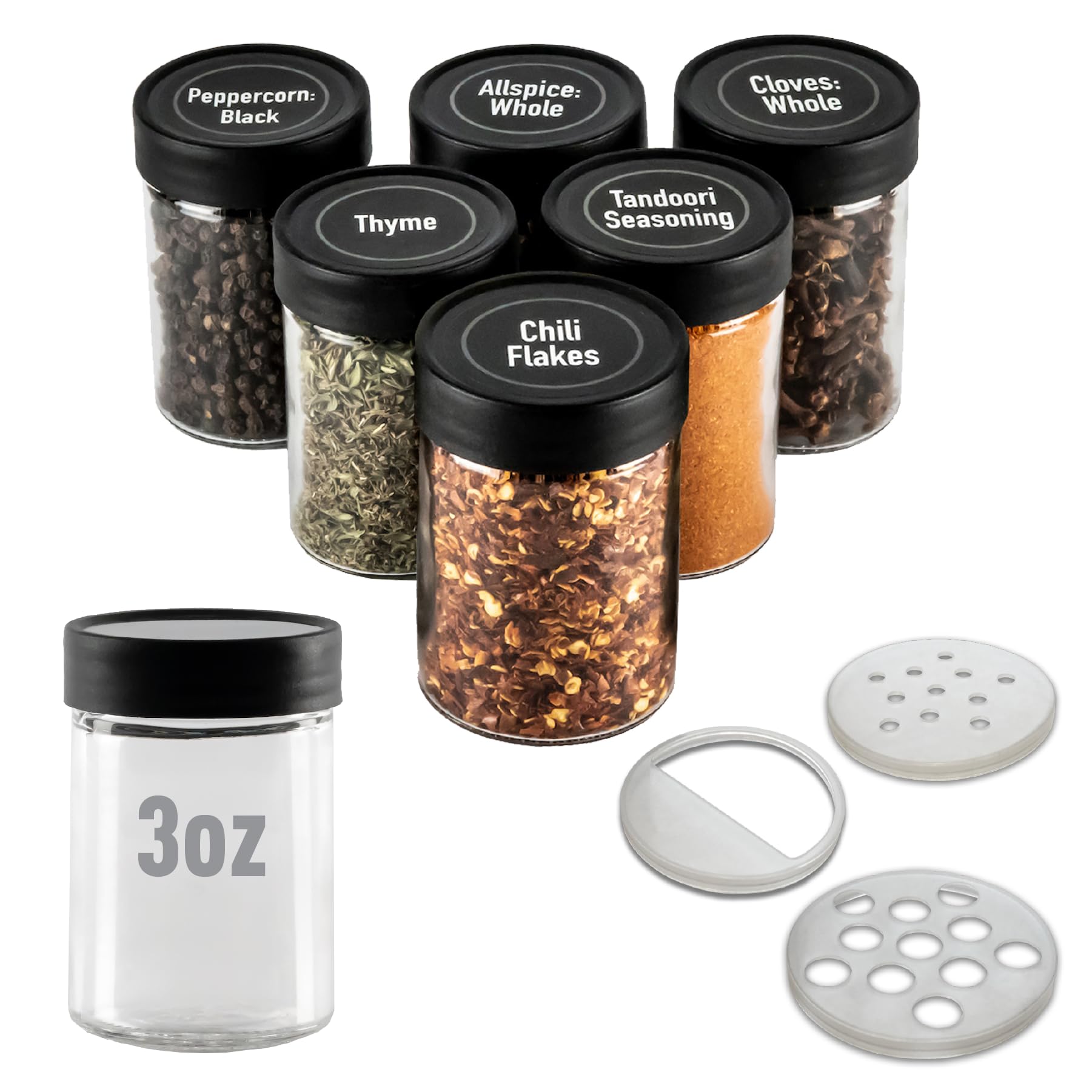 Allspice 4' Glass Spice Jars 4 Fluid Ounces- 6 Pack