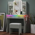 Small Vanity Desk with Mirror and Lights, Makeup Vanity with LED Lights, Green Vanity Mirror with Lighted Desk and Chair, 3 Ligh