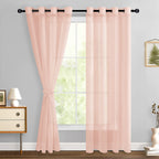 Hiasan Sheer Curtains 84 Inches Long With Tiebacks, Light Filtering Semi Transparent Lightweight Voile Grommet Window Curtains For Bedroom, Living Room, W52 X L84, Blush Pink, Set Of 2 Drape Panels