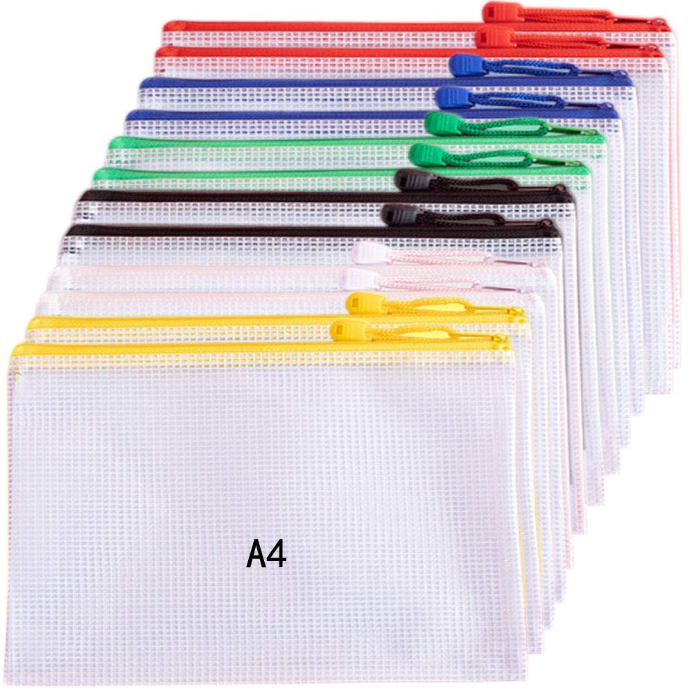 A4 Zipper File Bags, Mesh Zipper Pouch Waterproof Double Plastic,Waterproof Pvc Pouch 6 Colors 12 Pcs For Office School Supplies