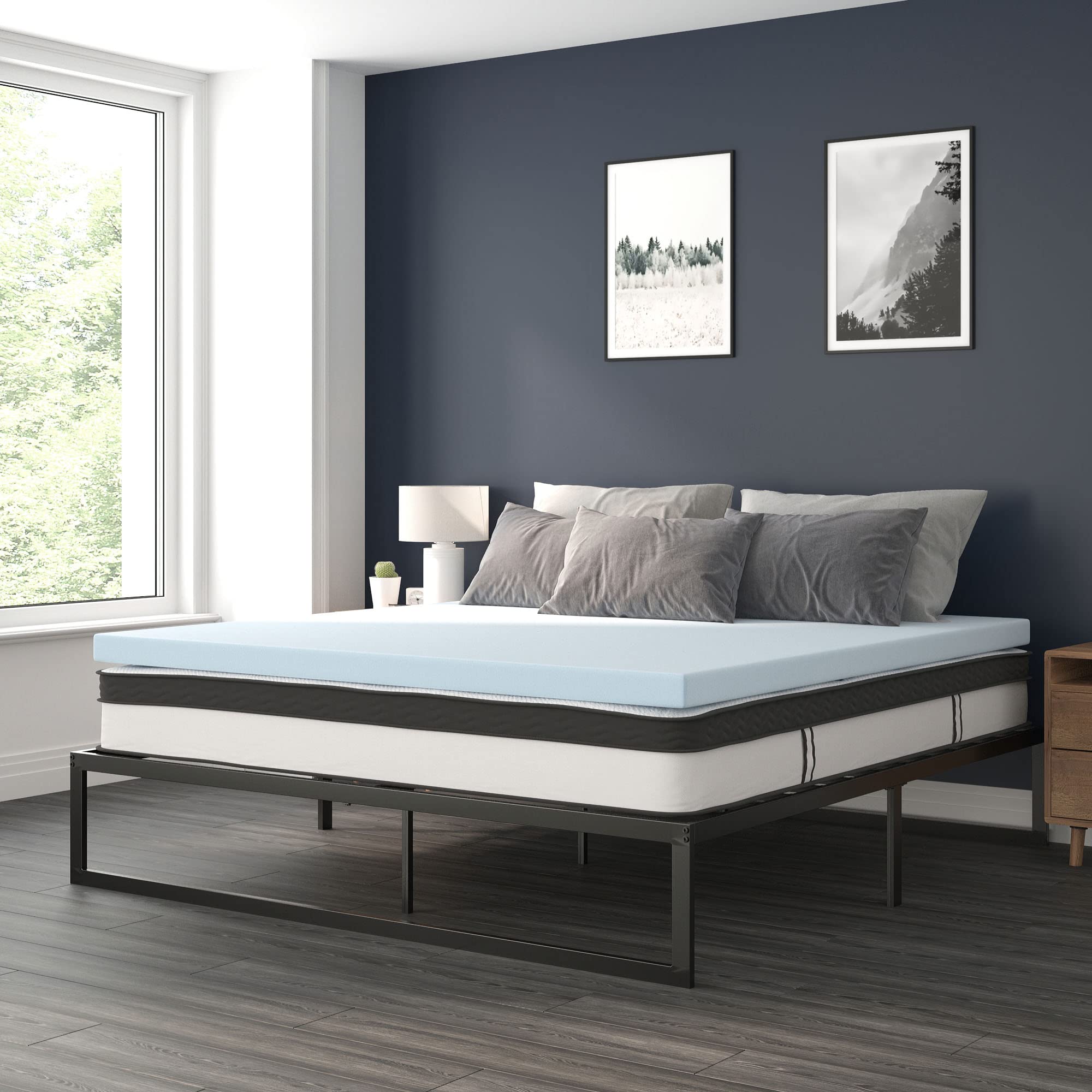 Flash Furniture Louis 14 Inch Metal Platform Bed Frame with Mattress