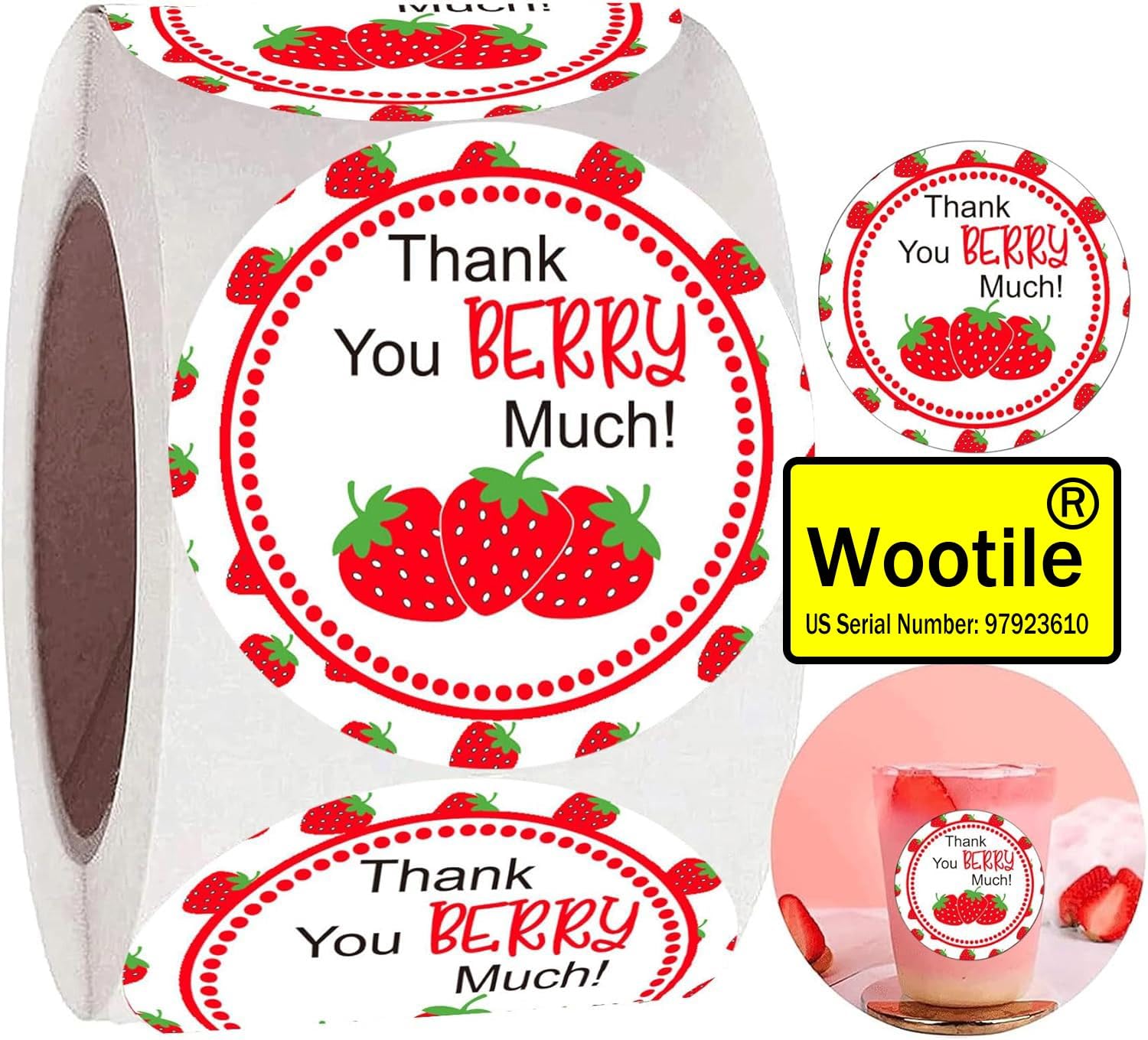 Strawberry Thank You Sticker Labels 2 Inch Thank You Berry Much Stickers-Sweet Strawberry Themed Birthday Party Favors Thank You