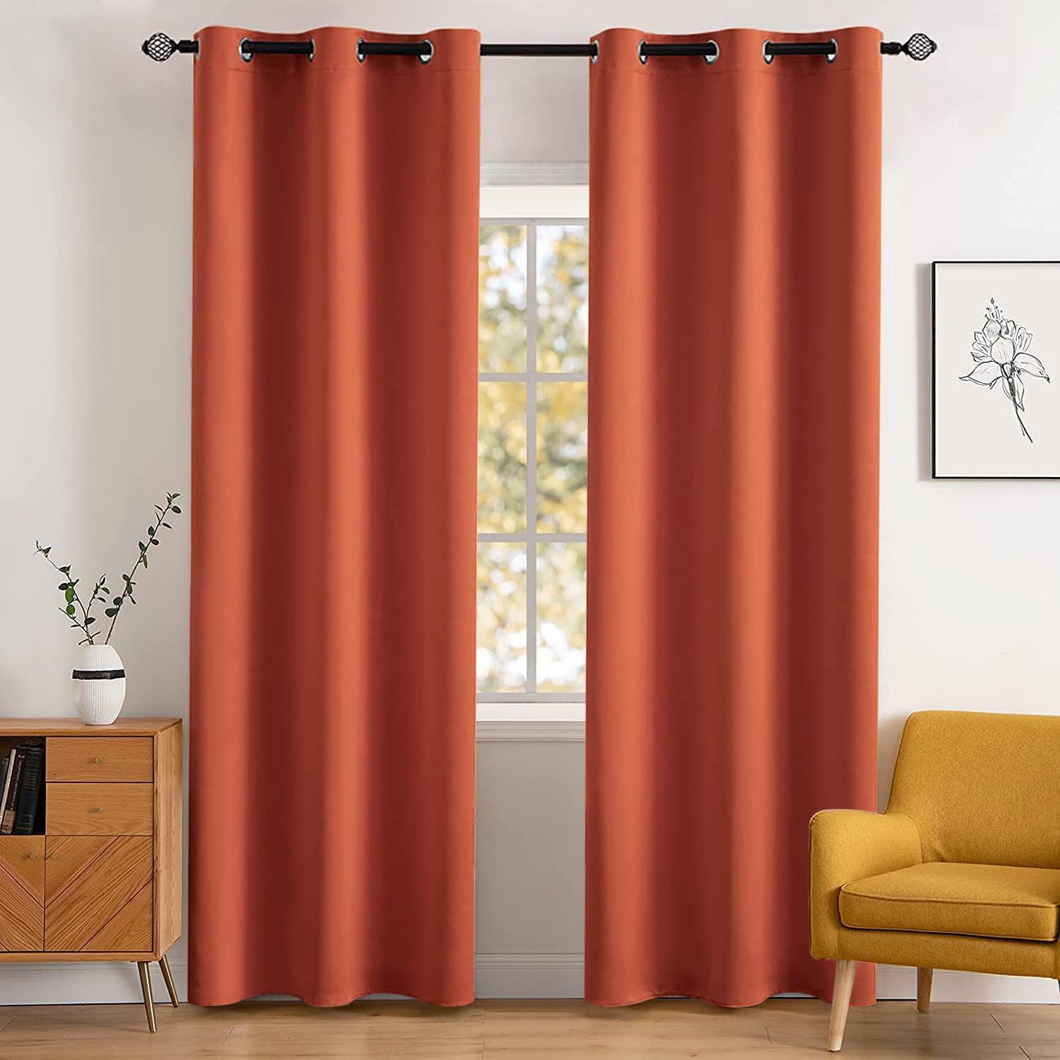 Miulee 90' Long Room Darkening Curtains Thermal Insulated Rust Terracotta Drapes Window Treatment Set Grommet Top Light Blocking Blackout Curtain For Fall Living Room/Bedroom 2 Panels Burnt Orange
