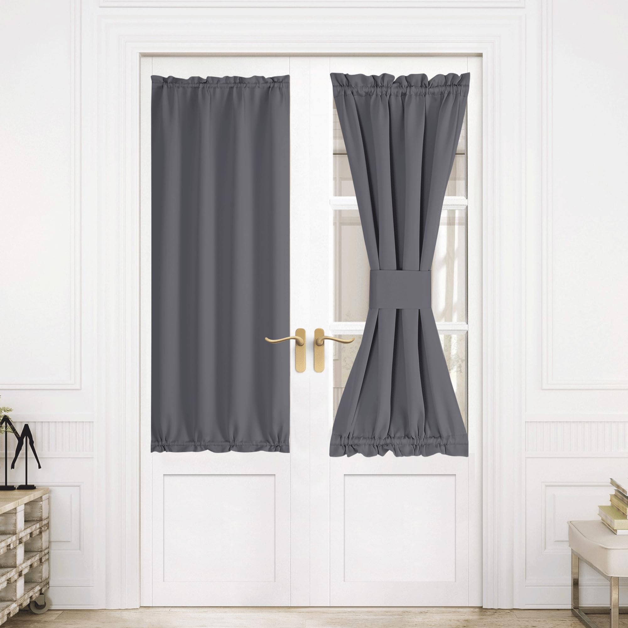 NICETOWN Door Curtains for French Door, Rod Pocket Privacy Thermal Insulated Sidelight Curtains with Tieback, Window Covering fo