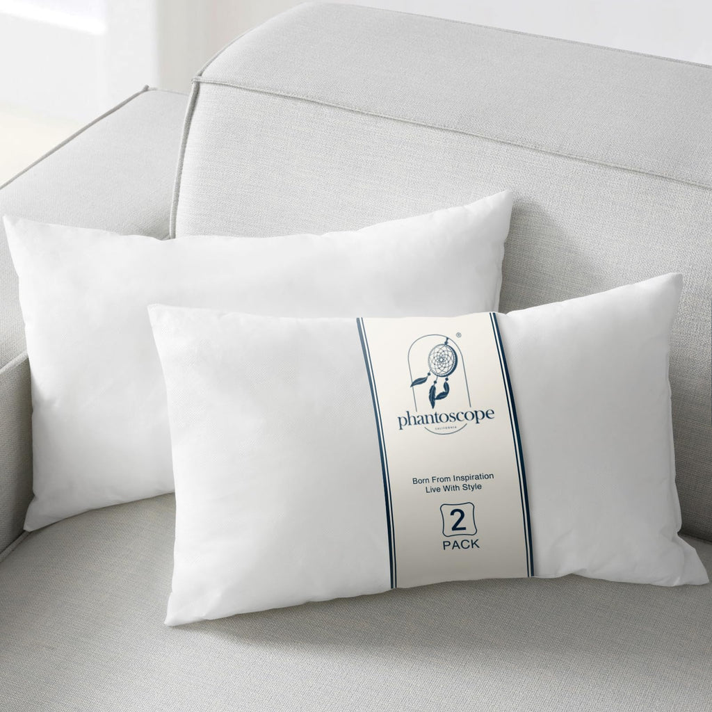 Phantoscope Pillow Inserts, 100% Virgin Fiber Hypoallergenic Polyester Throw Pillow Inserts, Square Pillows For Couch, Sofa, Bed, 12X20 Inch (Pack Of 2)