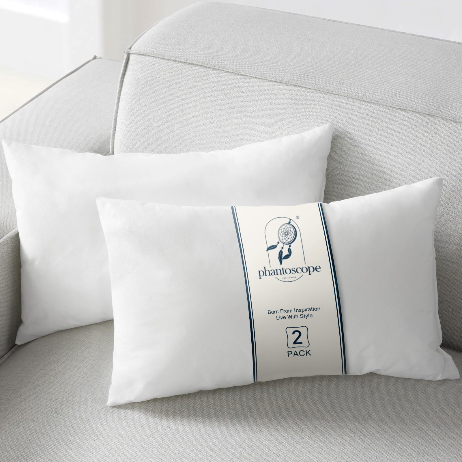 Phantoscope Pillow Inserts, 100% Virgin Fiber Hypoallergenic Polyester Throw Pillow Inserts, Square Pillows For Couch, Sofa, Bed, 12X20 Inch (Pack Of 2)