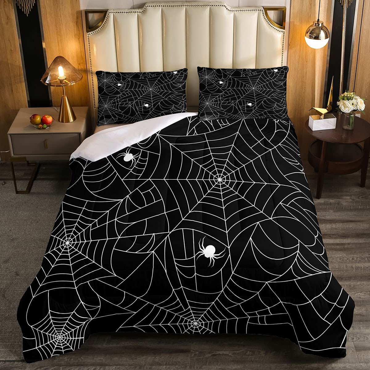 Boys Spider Web Printed Comforter Set For Kids Girls Twin Halloween Themed Comforter Decorative Scary Spider Bedding Sets Childr