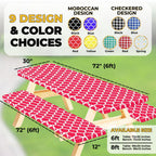 Rnoony Fitted Picnic Table Cover With Bench Covers And Bag, 6Ft Outdoor Waterproof Windproof Picnic Tablecloth With Elastic Edges. Camping Rv Gear Must Have 72X30 Inches 3 Pcs Set (Red Moroccan)