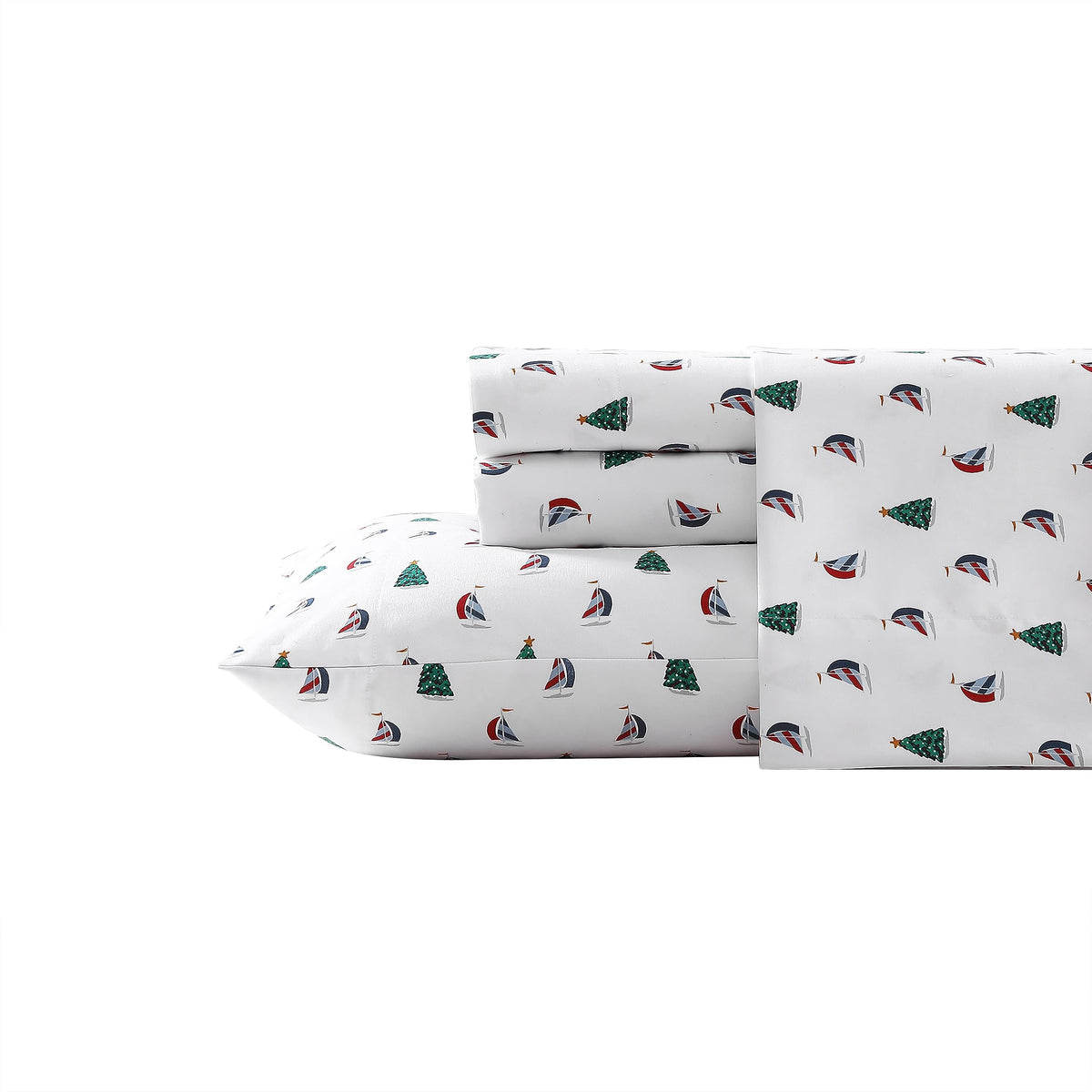 Nautica - Queen Sheet Set, Brushed Flannel Bedding Set, Soft & Cozy Home Decor (Holiday Sails, Queen)