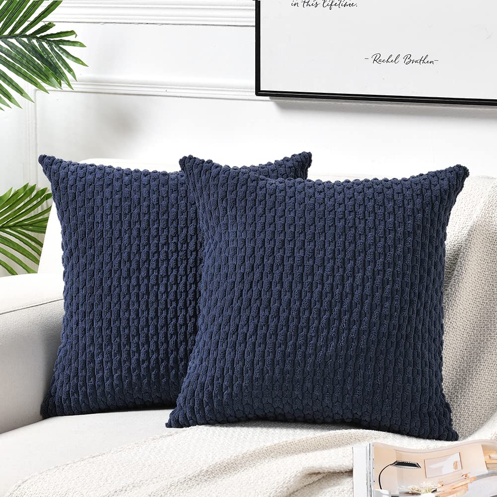 Fancy Homi 2 Packs Navy Blue Decorative Throw Pillow Covers 22X22 Inch For Couch Bed Sofa, Modern Farmhouse Boho Home Decor, Sof