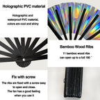 dmjuncong Holographic Purple Folding Hand Rave Fan - 11in, Large Size, High Airflow, Perfect for Festivals and Parties