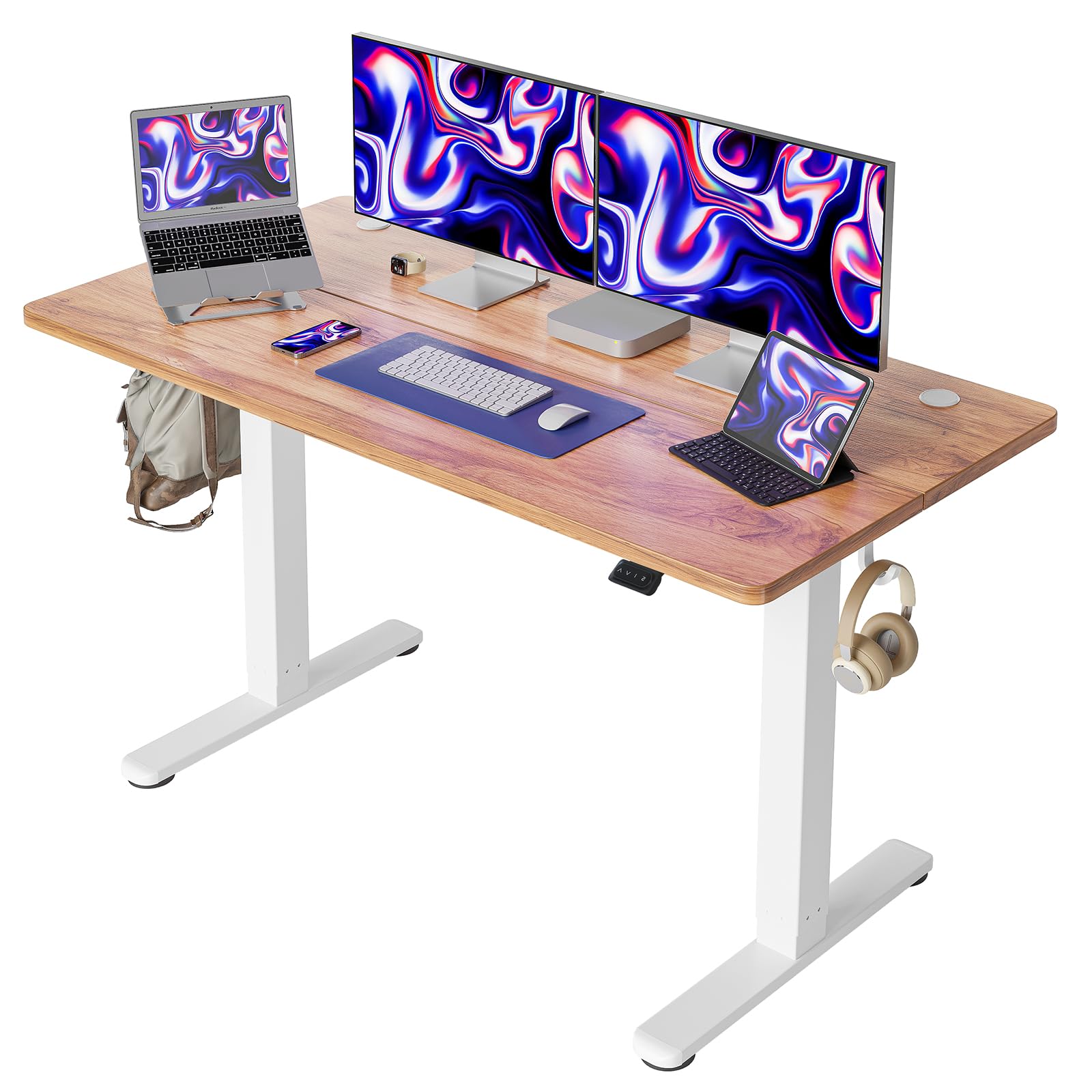 Cubiker 55 X 24 Inch Standing Desk, Stand Up Height Adjustable Home Office Electric Table, Sit Stand Desk With Splice Board, White Frame & Light Rustic Brown Desktop