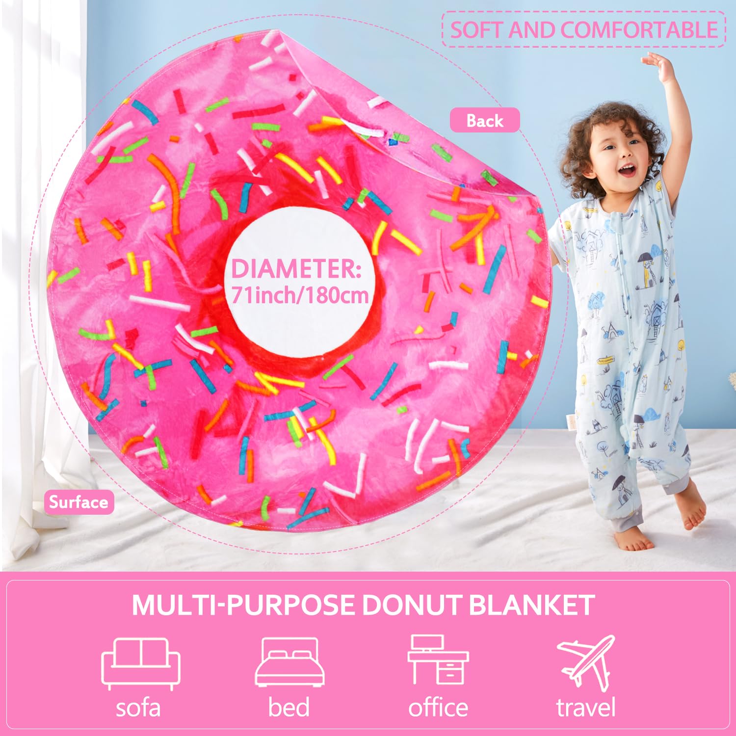 M&C Music Color Tortilla Blanket 71 Inchs Double Sided, Giant Tortilla Blanket Adult Size Round Funny Blankets For Adults Teens