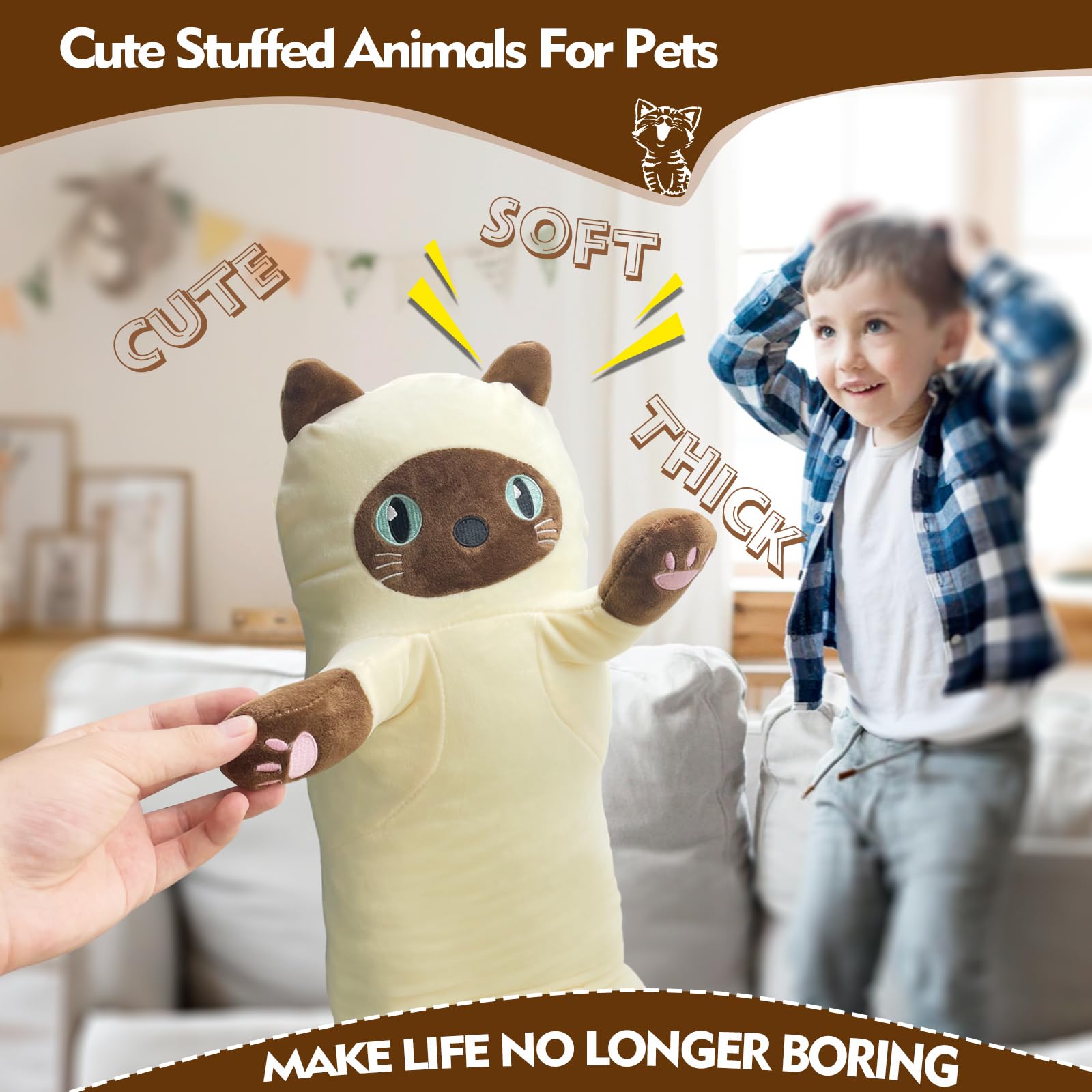 Nxnynz Long Cat Plush Pillow, 19.6In Cute Yellow Cat Plushie Stuffed Animals Body Pillow, Kawaii Kitten Soft Plushie Doll Toy Bi