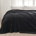 Newcosplay Super Soft King Blanket Black Premium Silky Flannel Fleece 3D Ribbed Jacquard Lightweight Bed Blanket All Season Use