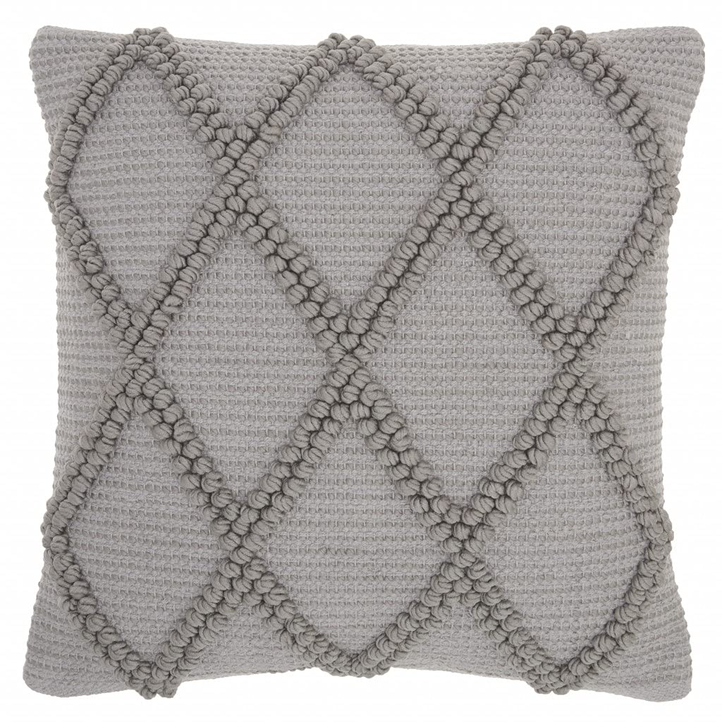 HomeRoots Lt Grey 60% Cotton 40% Micropolyester Light Gray Textured Lattice Throw Pillow