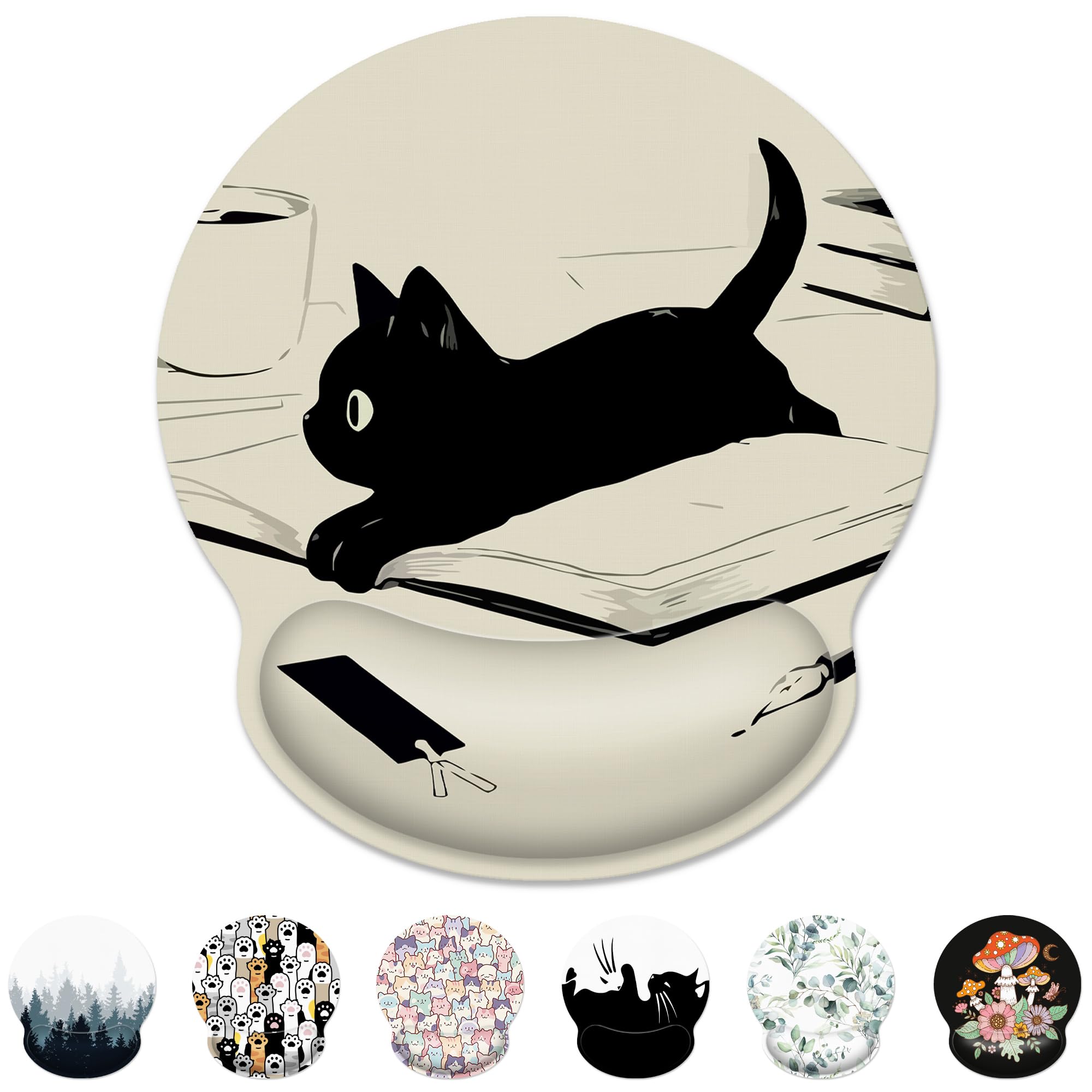 Ergonomic Mouse Pad With Wrist Support,Kawaii Anime Black Cat Mouse Pad With Wrist Rest,Relieve Wrist Pain Mousepad Non-Slip Rub