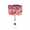 Valentines Day Red Badge Reel Retractable,Cute Bears & Coffee Cup Design Badge Holder, Shiny Glitter Acrylic Badge Reel With All