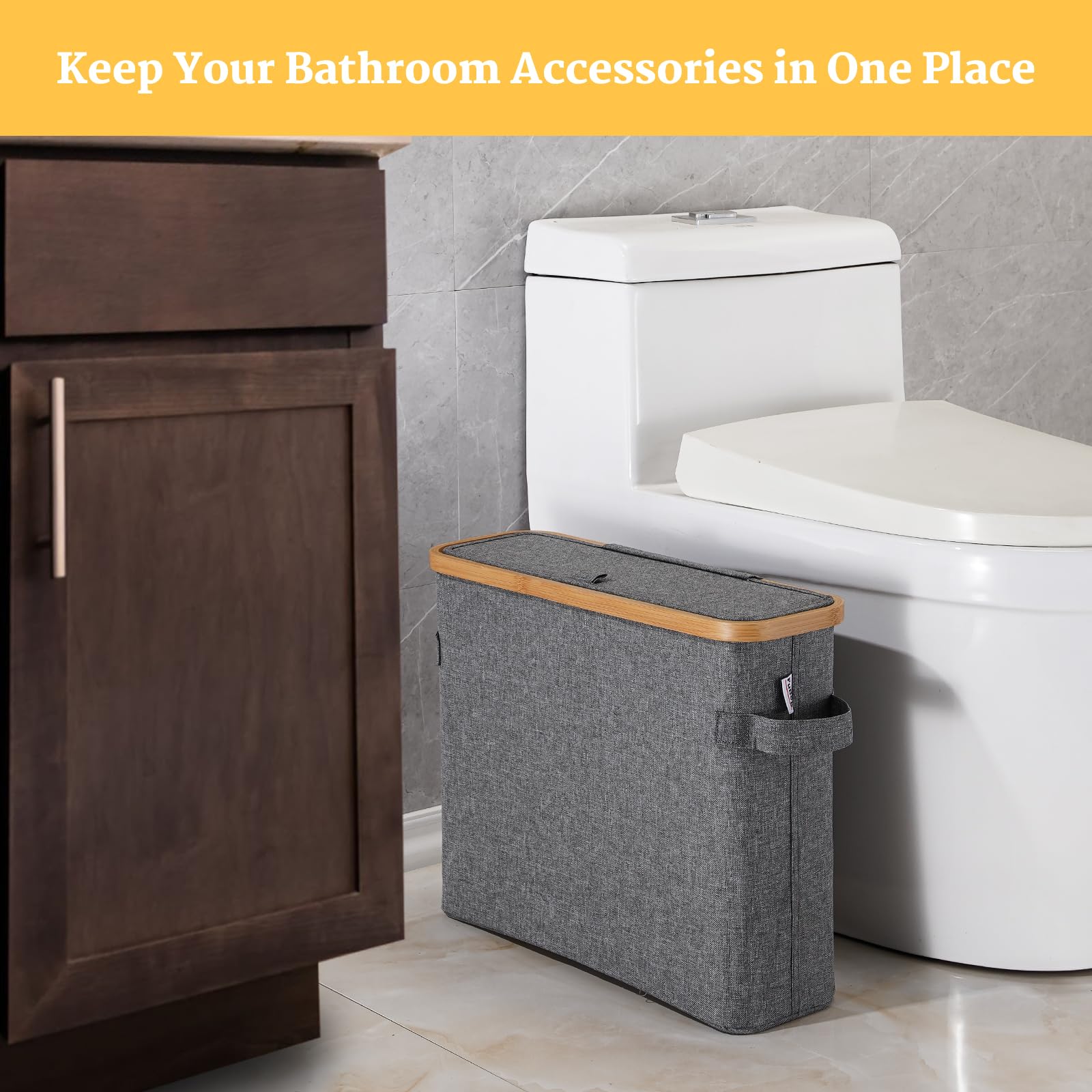 Toilet Paper Storage Basket With Lid, Bamboo Toilet Paper Storage Holder Stand Organizer For Bathroom, Toilet Paper Storage Box