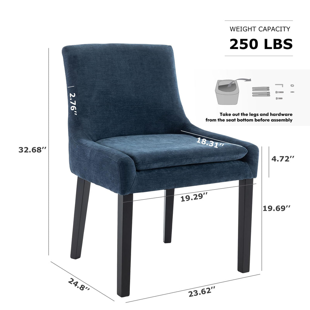 COLAMY Dining Chairs Set of 2 Upholstered Corduroy Accent Side Leisure Chairs Mid Back Wood Legs Blue HY-T89-Blue