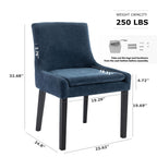 COLAMY Dining Chairs Set of 2 Upholstered Corduroy Accent Side Leisure Chairs Mid Back Wood Legs Blue HY-T89-Blue