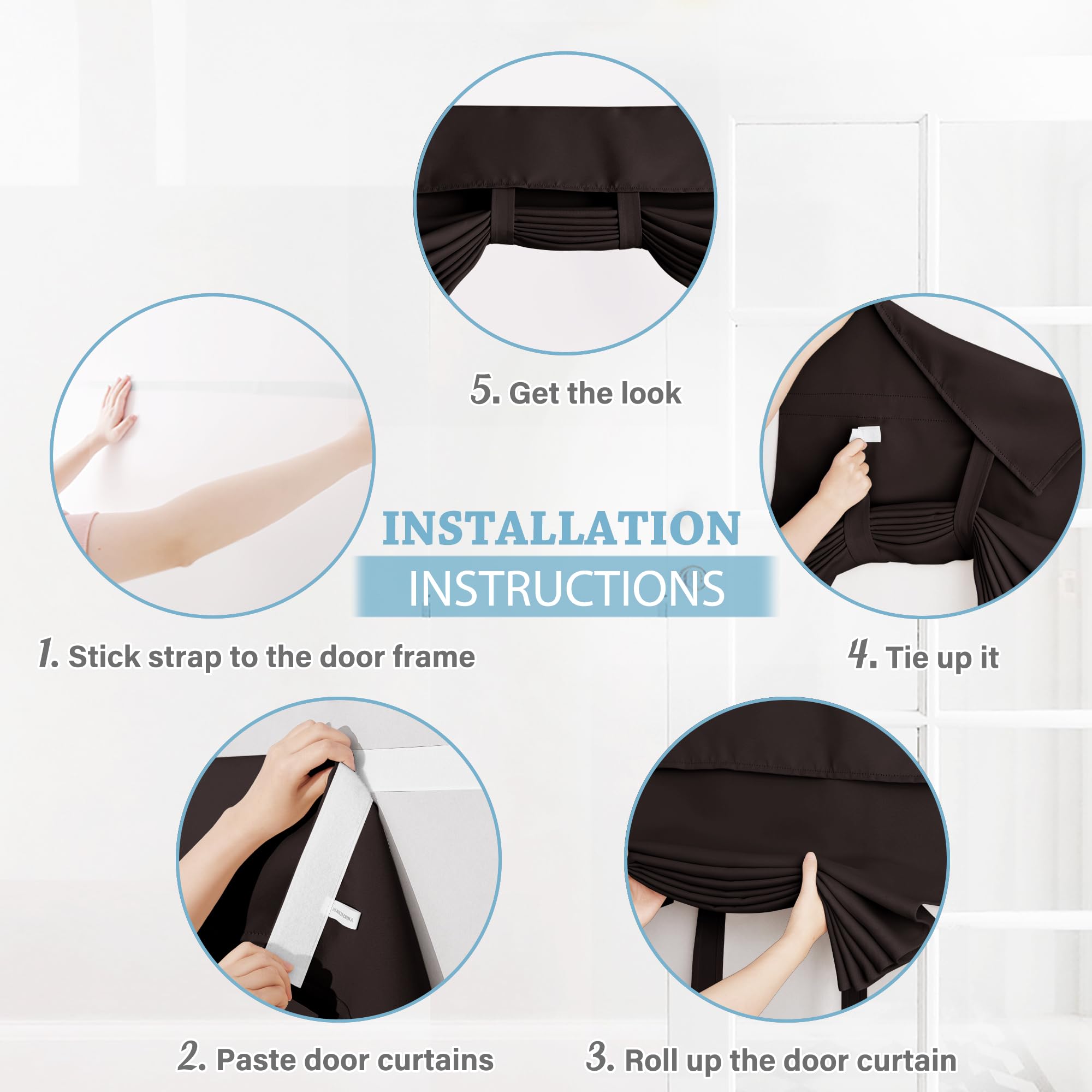 Ryb Home Blackout Door Curtains 2 Panels Set, Privacy Insulating Glass Window Door Blind Shdes For French Door Nana Door Sidelight Door Office, W 26 X L 72, Brown