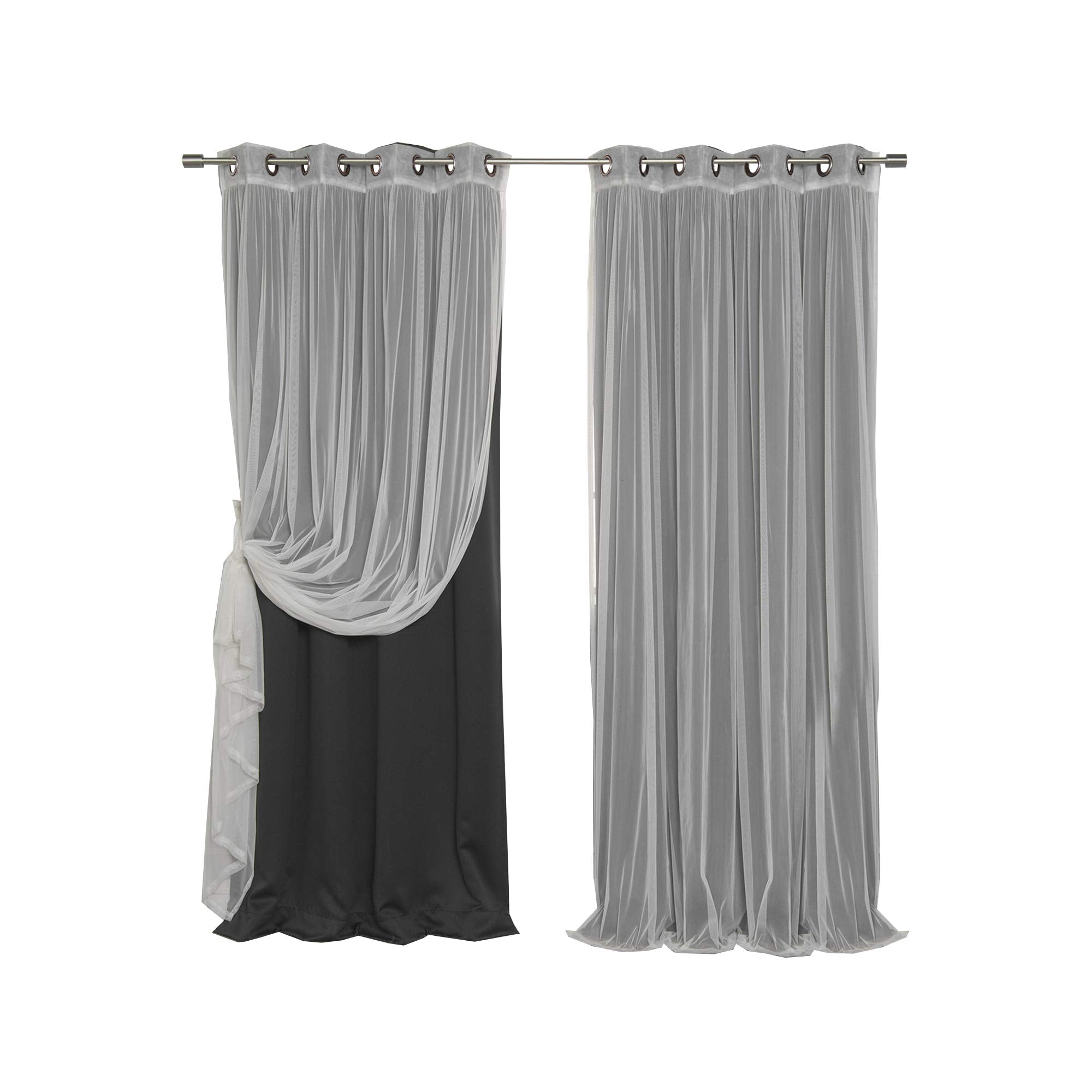 Best Home Fashion Umixm Tulle Sheer Lace & Blackout 4 Piece Curtain Set - Antique Bronze Grommet Top - Black - 52' W X 96' L -