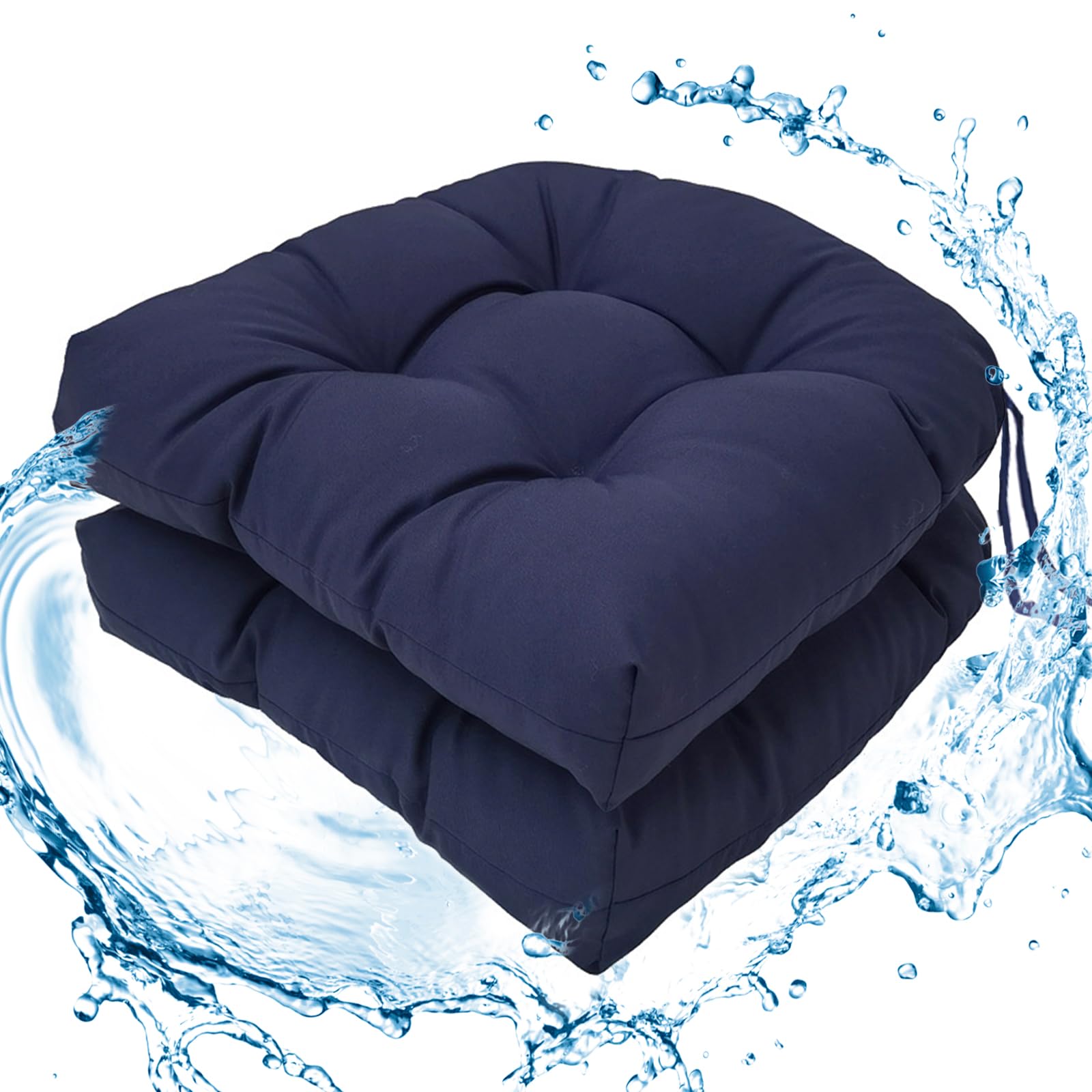 Wadser Outdoor Chair Cushions Set, 2 Pcs Seat Cushions With Ties Waterproof Chair Pads, Patio Wicker Tufted Cushions 19'X19'X3