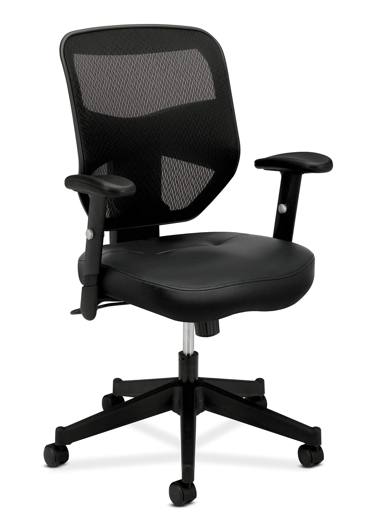 HON Prominent Leather Task Chair - High Back Mesh Work Chair with Adjustable Arms, Black (HVL531)