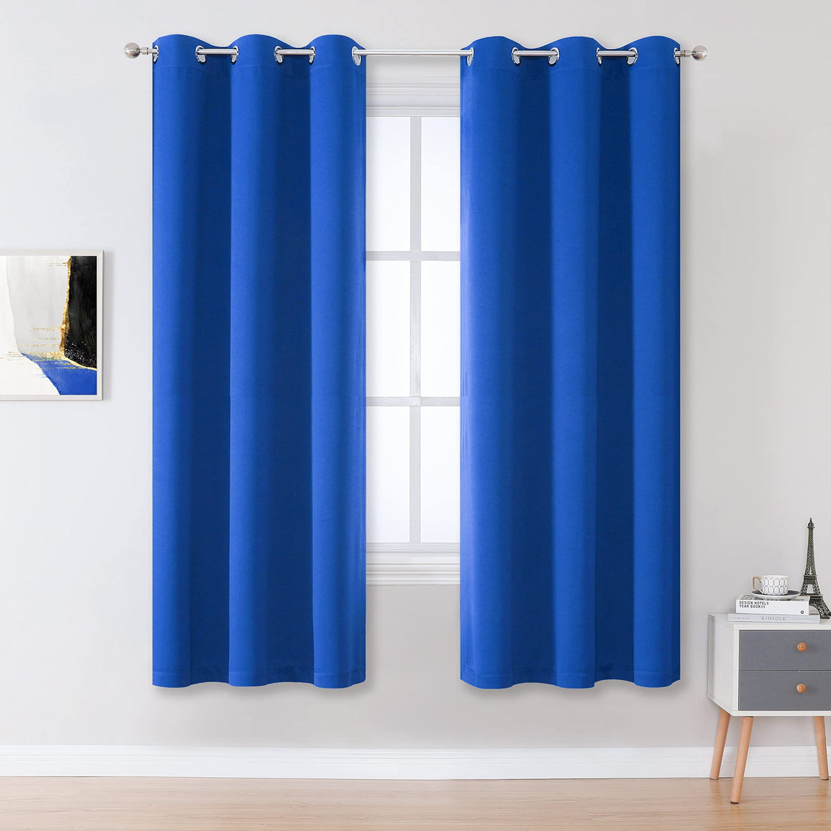 Dualife Royal Blue Room Darkening Curtains Royal Blue Curtain Panels For Bedroom 63 Inch Length Solid Energy Efficient Grommet D