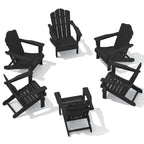 Kingyes Folding Adirondack Chair Set Of 6, Hdpe All-Weather Folding Adirondack Chairs, Outdoor Patio Adirondack Chair For Deck Lawn Fire Pit, Black