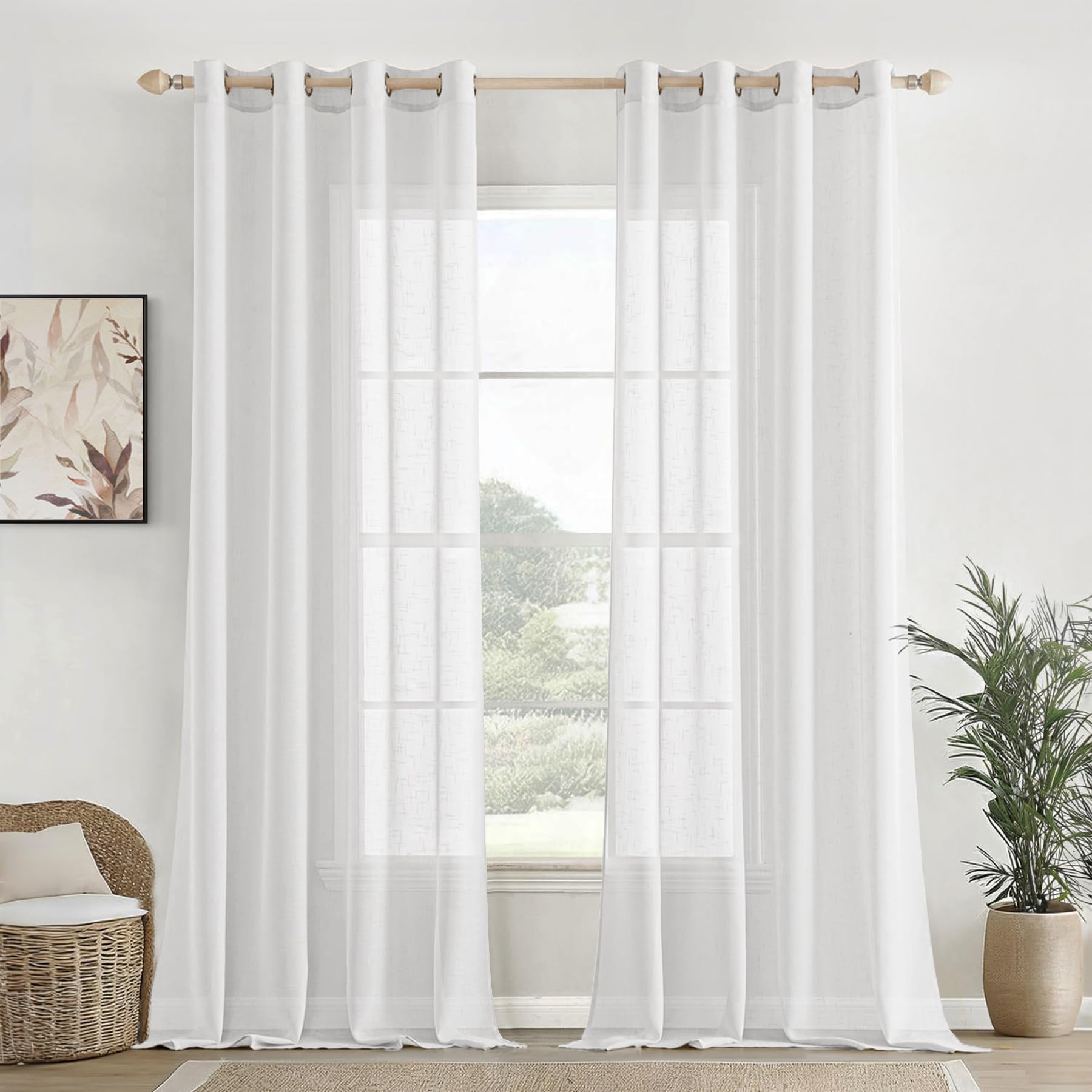 Homemonde Solid Sheer Curtain Set Of 4 Door 8 Feet, Linen Textured Plain Sheer Door Curtain For Home Decor, Hangs Elegantly With