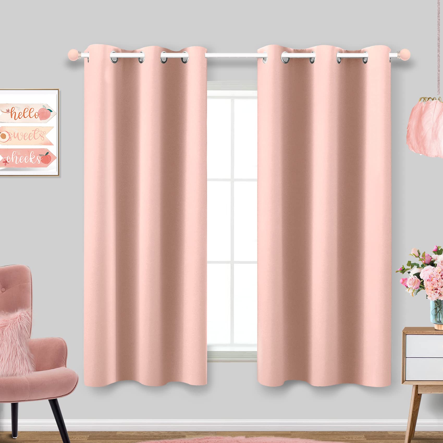 Coral Pink Loft Bed Curtains 45 Inch Length for Girls Room Bottom Dorm 2 Panel Grommet Insulated Thermal Light Blocking Blackout