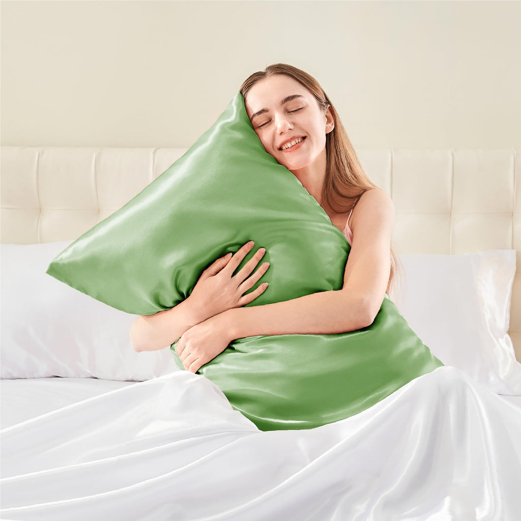 Bedelite Satin Silk Body Pillow Pillowcase For Hair And Skin, Premium And Silky Sage Green Long Body Pillow Case Cover 20X54 Wit