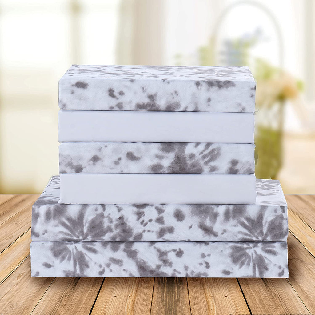 Elegant Comfort Aria Tie-Dye 4-Piece Sheet Set, 1500 Premium Hotel Quality Microfiber, Spiral Tie-Dye, Soft, Fade And Wrinkle Resistant, Fitted Sheet With Smart Pockets, 4Pc Tie-Dye Twin, Gray