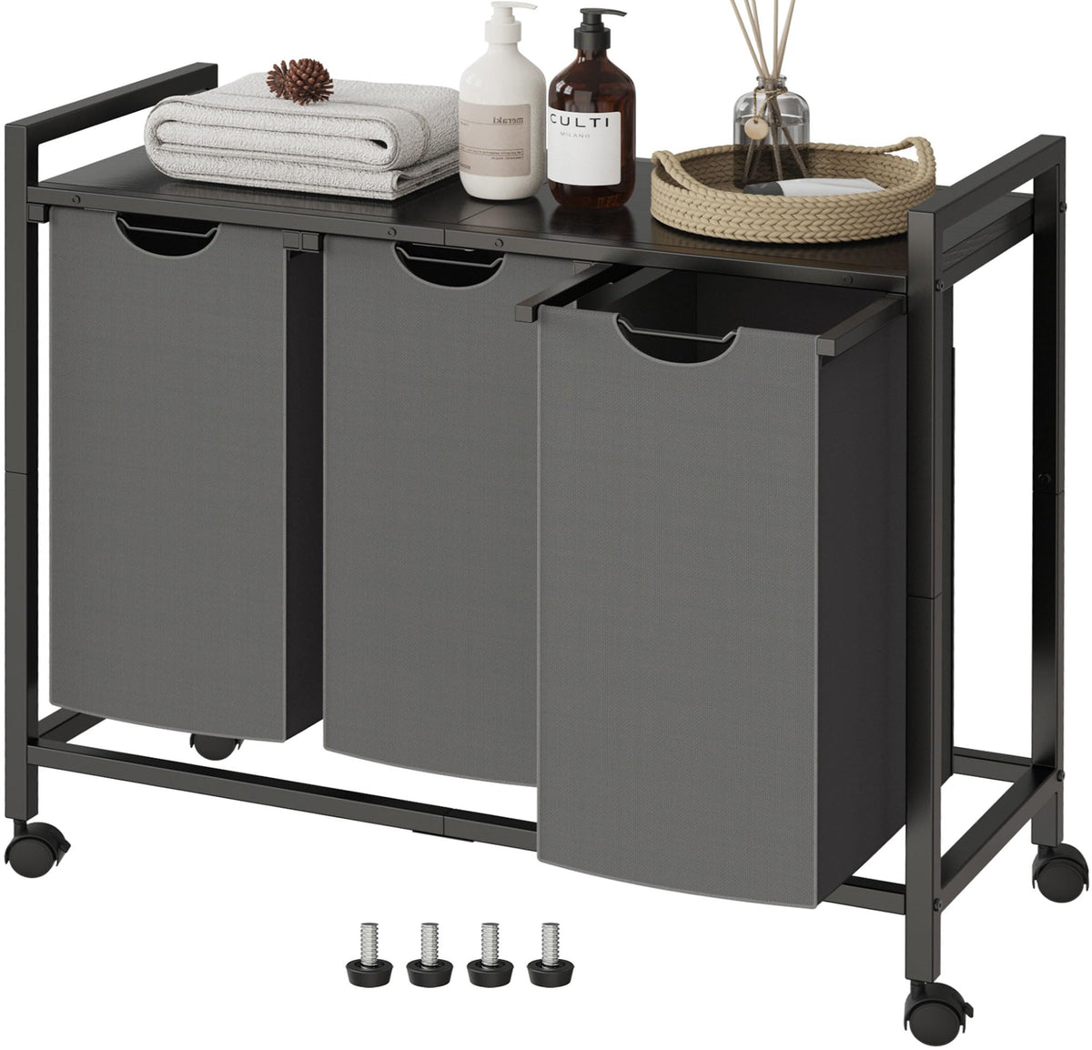 Homedawn Laundry Hamper, Laundry Basket, Laundry Sorter with 2 PullOut and Removable Bags, Shelf, Laundry Room Storage with Tab