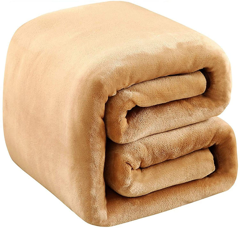 Polar Fleece Blankets Twin Size For The Bed Extra Soft Brush Fabric Super Warm Sofa Blanket 66' X 90'(Camel Twin)