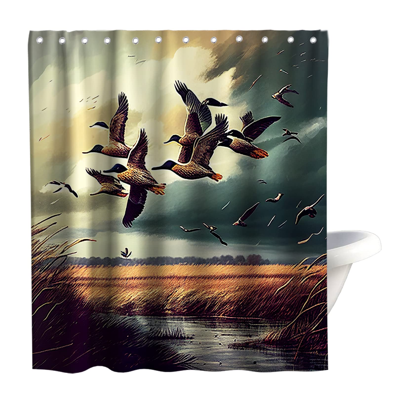 Final Friday Rustic Shower Curtains Wild Ducks Hunting Flying Theme Cloth Fabric Bathroom Decor Sets with Hooks Waterproof Washa