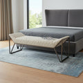 63 Cream and Gray Quilted Faux Leather and Steel Upholstered Bench