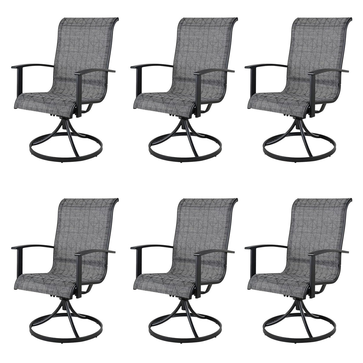 Grand Patio Outdoor Swivel Dining Chairs 6-Piece Patio Dining Chair Set Mesh Sling Patio High Back Swivel Rockers, Black & Grey Plaid
