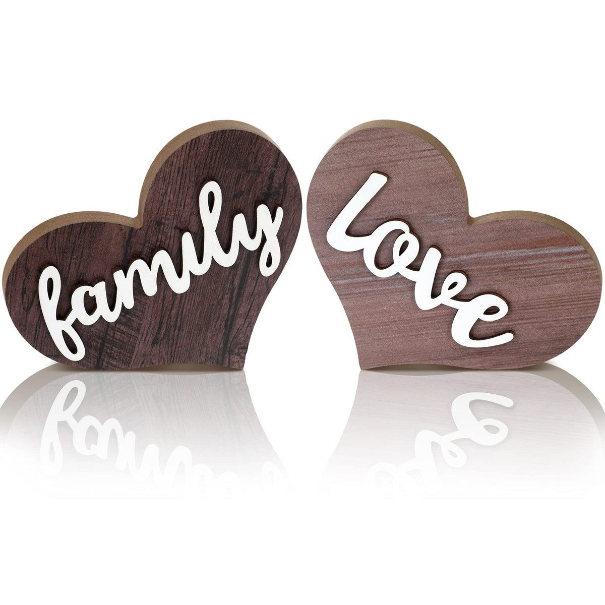 Jetec 2 Pieces Heart Shaped Wooden Decor Sign Table Love Wooden Wedding Decoration Rustic Home Love Sign Wooden Table Centerpiec