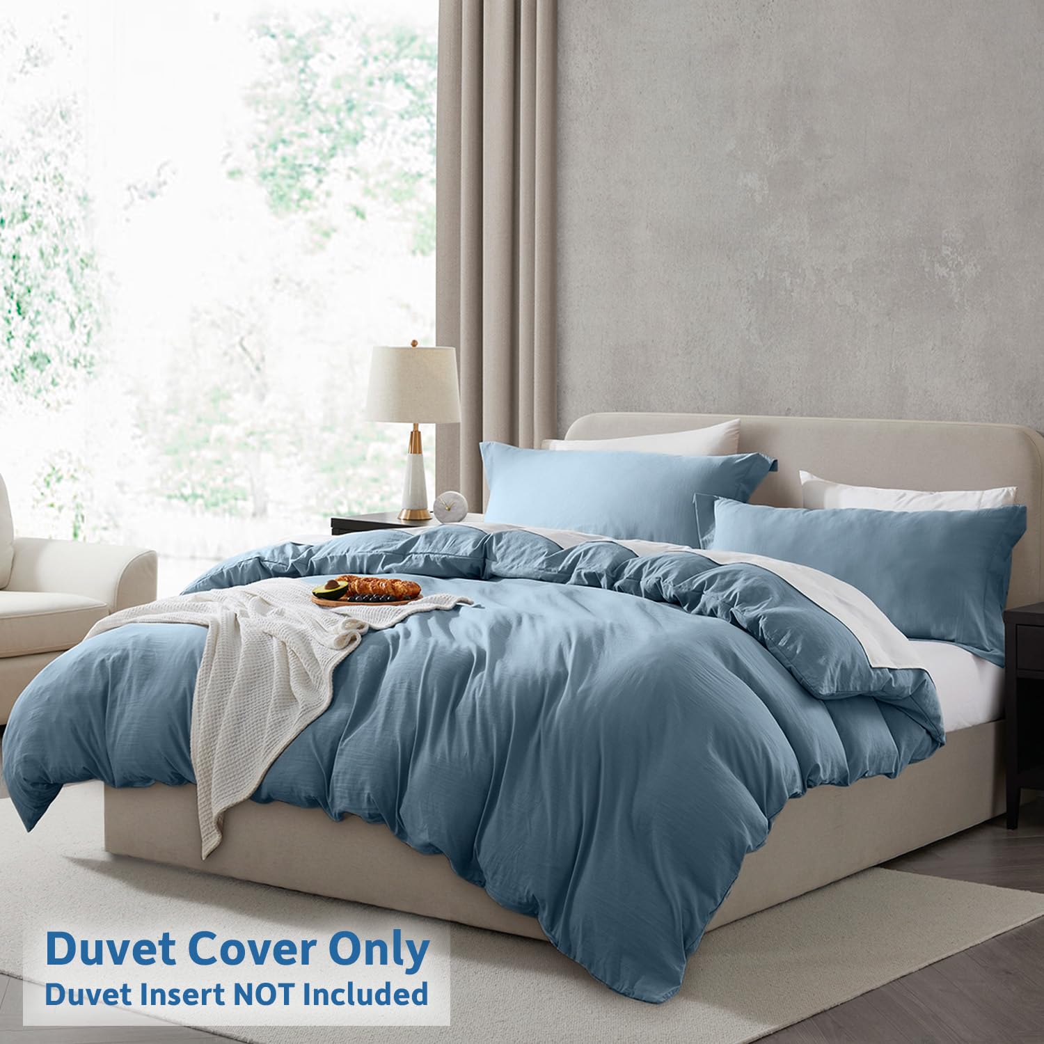 Nestl Stone Blue Duvet Cover Full Size - Soft Prewashed Full Size Duvet Cover Set, 3 Piece, With Zipper Closure, 1 Duvet Cover 80X90 Inches And 2 Pillow Shams - No Comforter
